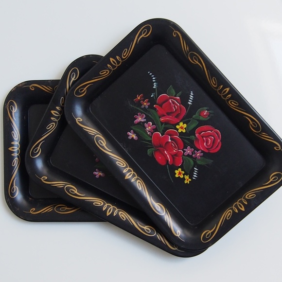 Vintage Other - 7 VTG Toleware Floral Mini Trays/Decor/Trinket